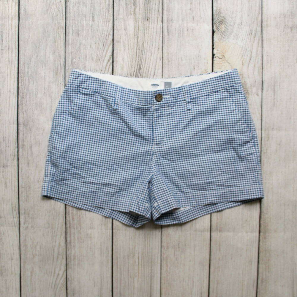 Old Navy Gingham Plaid Blue White Chino Shorts 4